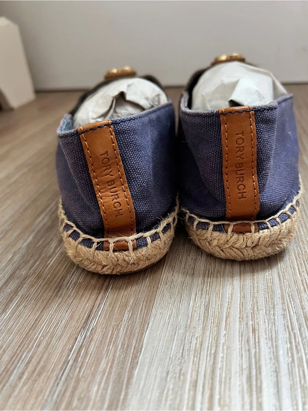 Tory Burch Canvas Espadrille Flats Navy Blue Logo Slip On Shoes Women’s 10